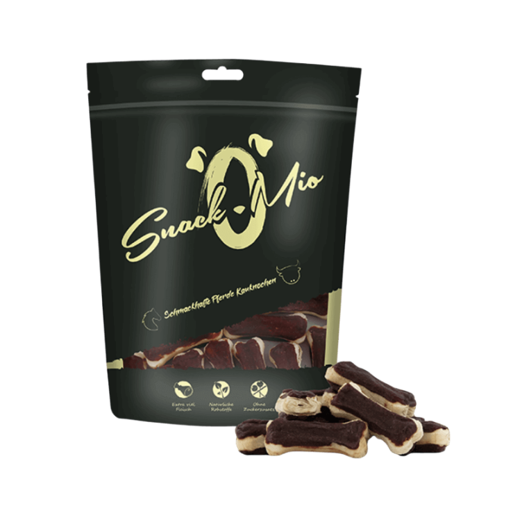 Bolsa de 120g de huesitos masticables de caballo y ternera SnackOMio para perros en Piensos Anlú