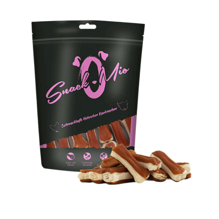 Bolsa de 120g de huesitos masticables de pollo y ternera SnackOMio para perros en Piensos Anlú