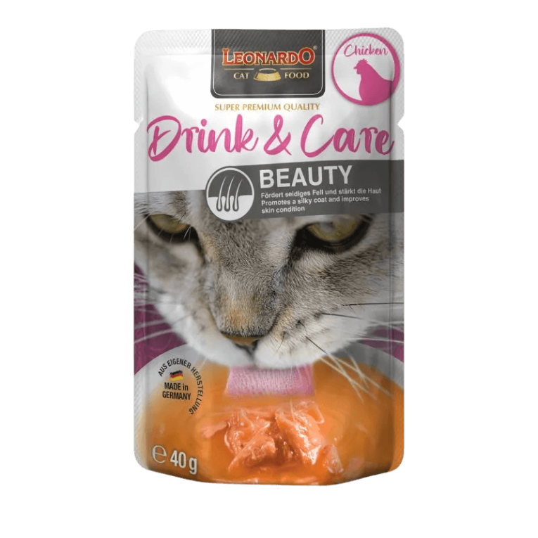 Leonardo Drink Beauty Gatos sopa de pollo para hidratación y brillo del pelo 40g.