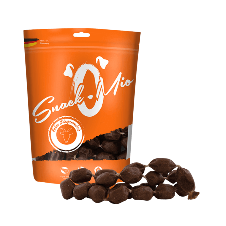Bolsa de 125g de mini salchichas de carne de cabra SnackOMio para perros en Anlú
