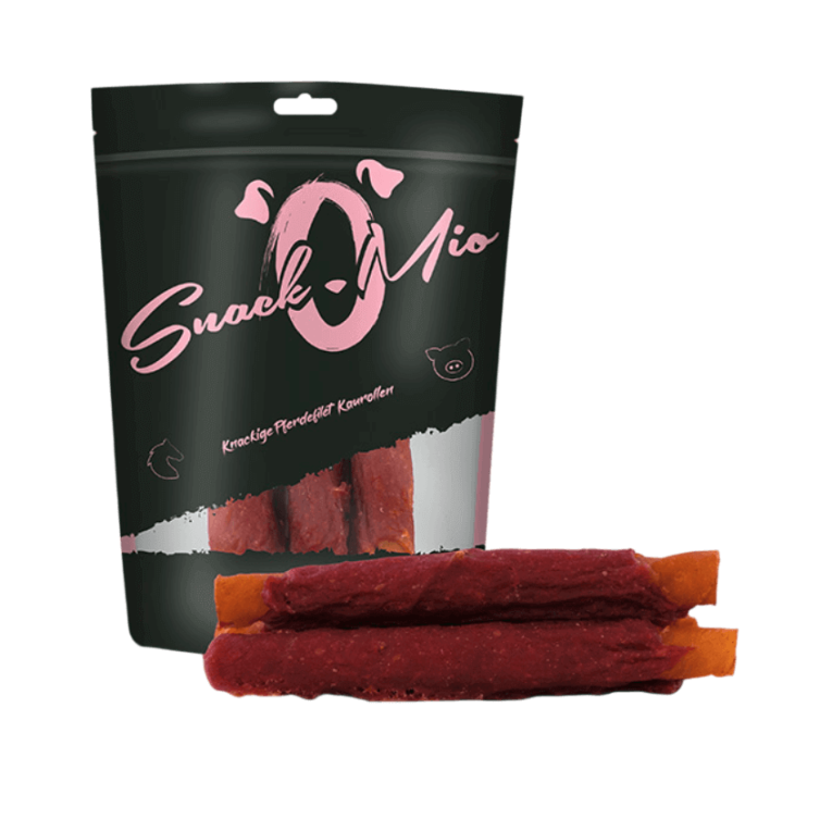 Bolsa de 150g de rollitos crujientes de filete de caballo y cerdo SnackOMio para perros en Anlú