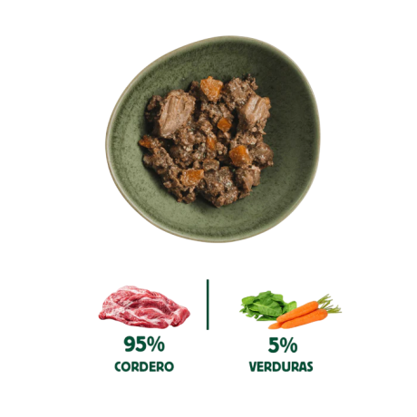 textura comida humeda cordero con trozos de zanahoria para perros