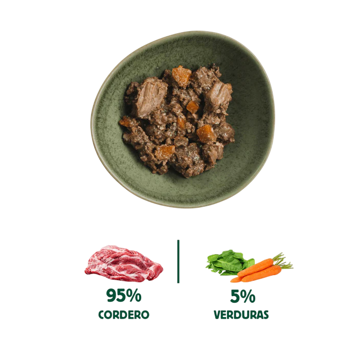 textura comida humeda cordero con trozos de zanahoria para perros