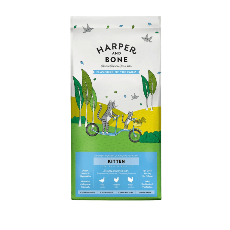 Saco de 2 kg de pienso Harper and Bone Kitten Flavours of the Farm con pollo pavo y pato en Piensos Anlú.
