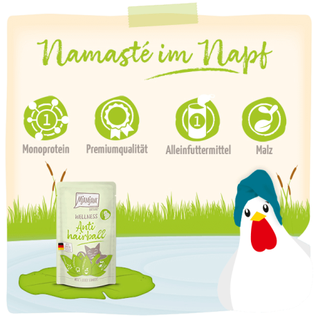 Beneficios MjAMjAM Wellness Pollo Anti Hairball: Monoproteico y con Malta.