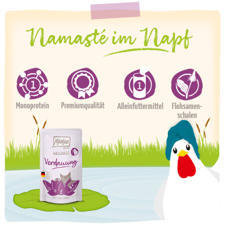 Iconos nutricionales MjAMjAM Wellness Pollo Digestión: Monoproteico y Psyllium.