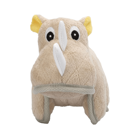 Peluche rinoceronte Zeus Safari para perros en color beige con costuras de alta resistencia y triple capa en Piensos Anlú.