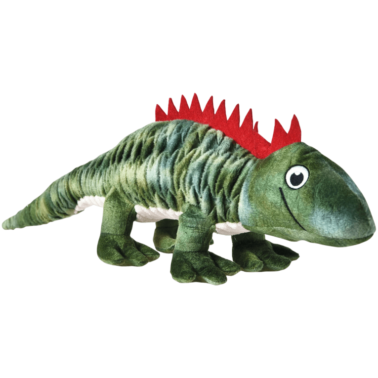 Juguete para perro con forma de camaleón de peluche verde con cresta roja de 50 cm de la marca Premier DOG en Anlú.