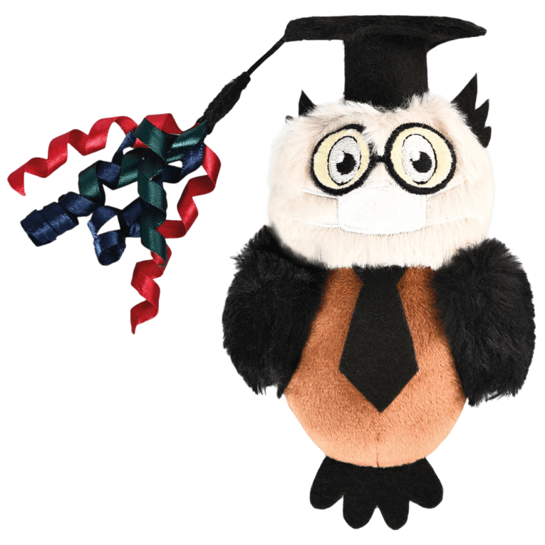 Juguete de peluche para gato con forma de búho multicolor con ojos amarillos grandes, pico y plumas de fieltro de colores de Premier CAT en Anlú.