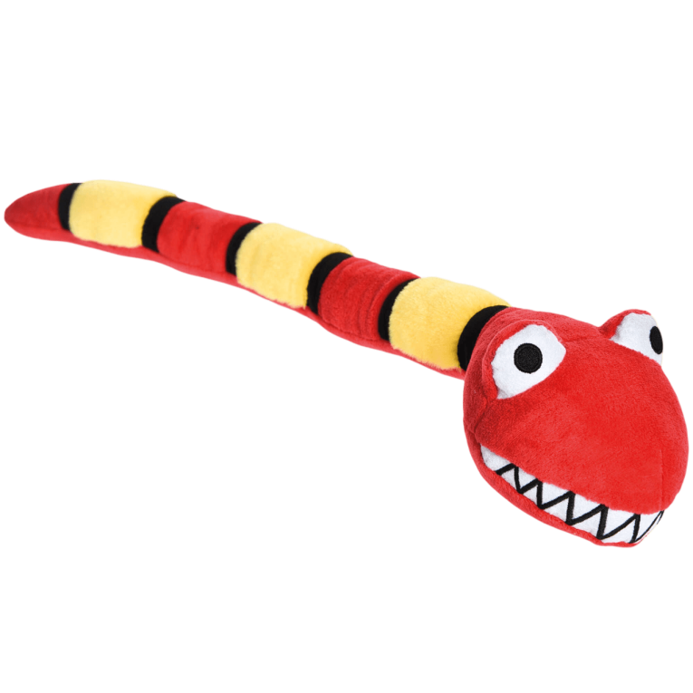 Juguete para perro con forma de culebra larga de peluche en colores rojo y amarillo serie Premier DOG en Piensos Anlú.