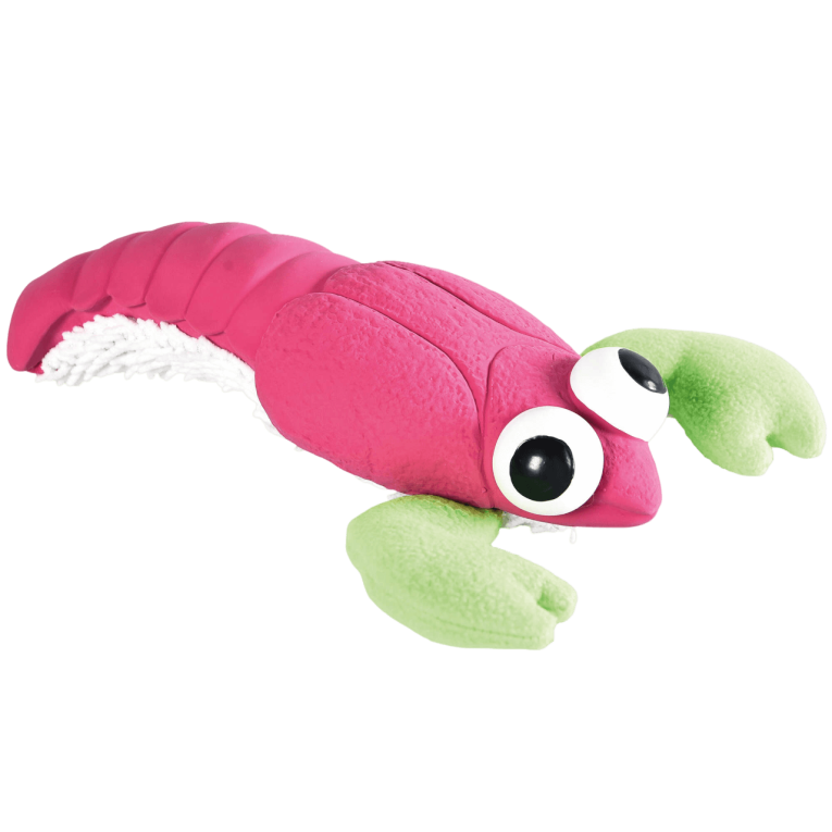 Juguete para perro con forma de gamba rosa y verde de peluche y látex serie Premier DOG en Piensos Anlú.