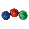 Tres pelotas de juguete para gato hechas de cuerda trenzada brillante en colores azul rojo y verde de la marca Premier CAT en Anlú.