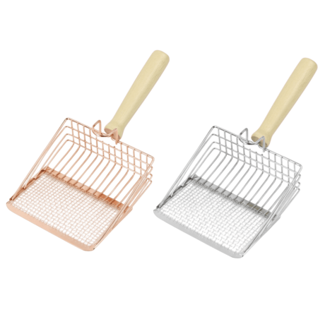 Pala Metálica Dual para Arena de Gatos con Mango de Madera