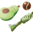 Presentación del set de tres juguetes para mascotas Premier DOG diseño aguacate multicolor en Anlú.
