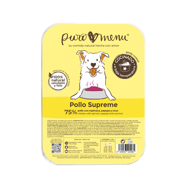 Cocinado: Menú Pollo Supreme (Monoproteico) Congelado Cocinado para perro, detalle
