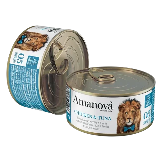 Lata de comida húmeda Amanova natural & tasty para gatos de pollo y atún