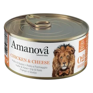 Lata de comida húmeda Amanova natural & tasty para gatos de pollo y queso