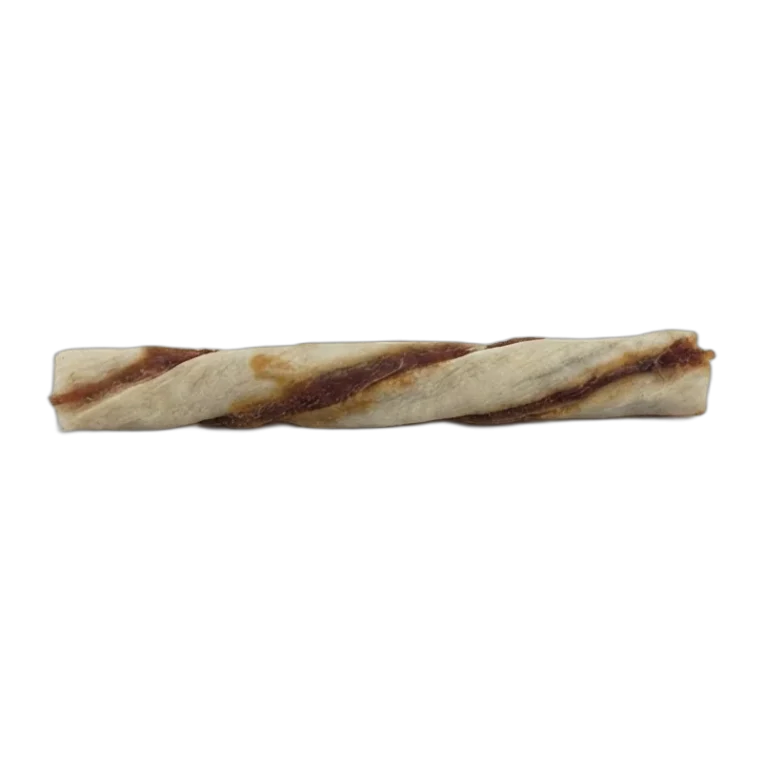 Snack twister de piel de ternera enrollada con pato para perros