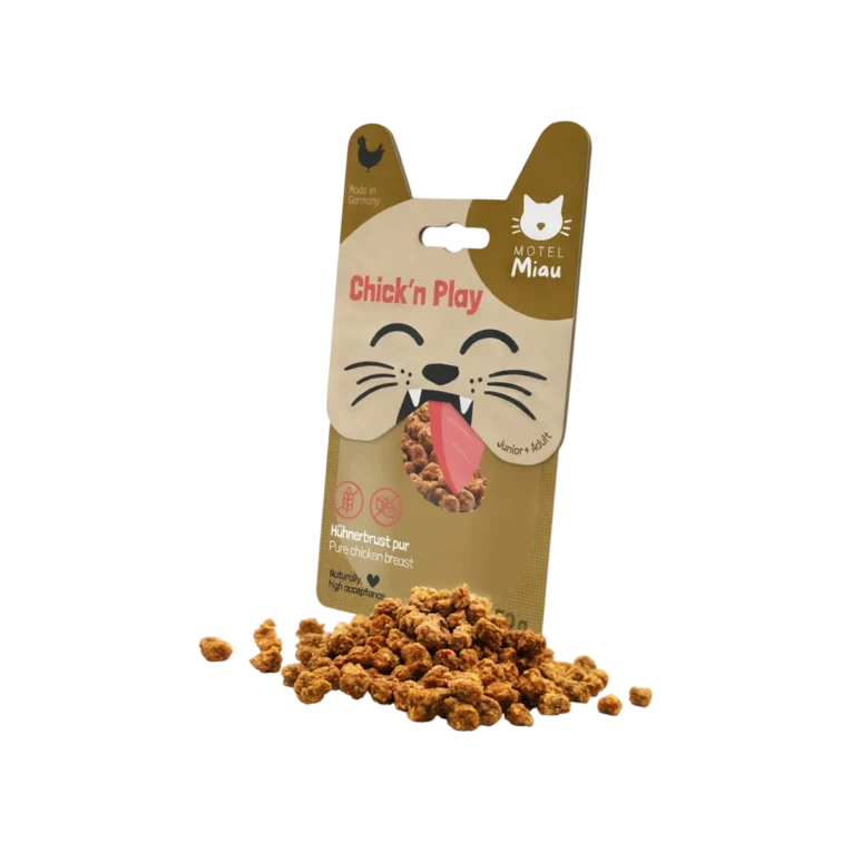 Bocaditos de pollo Motel Miau Chick'n Play para gatos, snack 92% pollo 50gr