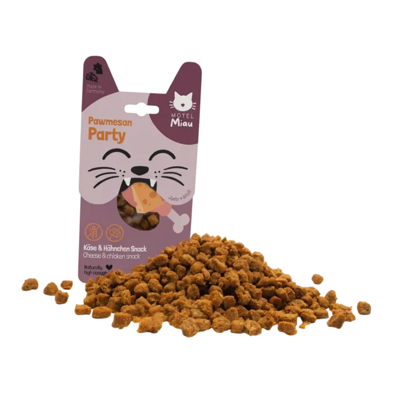Bocaditos de pollo y queso Motel Miau Pawmesan Party para gatos, snack 50gr