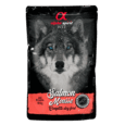 Sobre de Alpha Spirit Salmon Mousse, alimento completo húmedo para perros de todas las razas, en formato 85g y 300gr.