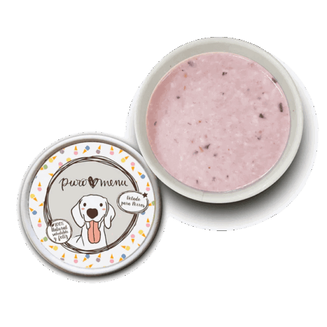 Tarrina de Puromenu Puro Helado Frutos del Bosque 130g. Snack frozen de fruta 100% natural para perros y gatos. Refrescante helado de bayas.