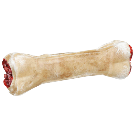 ¿Por qué elegir Huesos Rellenos con Sabor a Salami? Sabor irresistible: El delicioso sabor a salami hará que tu perro se vuelva loco por este snack. Su aroma y textura lo convierten en un premio irresistible que tu mascota disfrutará al máximo. Masticación prolongada y entretenida: La piel natural deshidratada proporciona a tu perro horas de diversión y entretenimiento mientras satisface su instinto natural de masticar. Esto ayuda a reducir el aburrimiento y la ansiedad, previniendo comportamientos destructivos. Fuente de proteína: La tripa utilizada en el relleno es una fuente de proteína, un nutriente esencial para el desarrollo y mantenimiento de la masa muscular de tu perro. Promueven la higiene bucal: La masticación prolongada ayuda a limpiar los dientes y reducir la acumulación de placa y sarro, previniendo enfermedades periodontales y mal aliento. Naturales y seguros: Elaborados con piel natural cruda y rellenos con ingredientes naturales, estos snacks son una opción segura para tu perro. Sin azúcar añadido: Estos snacks no contienen azúcar añadido, lo que los convierte en una opción saludable para perros de todas las edades y razas, incluyendo aquellos con diabetes o tendencia al sobrepeso.