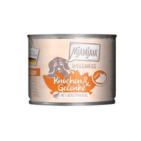 Beneficios Clave para tu Perro: Salud Articular: Los mejillones de labios verdes y los ácidos grasos omega 3 ayudan a mantener las articulaciones sanas y flexibles. Prevención de la Artrosis: Los ingredientes naturales ayudan a prevenir la artrosis y la inflamación de las articulaciones. Nutrición Completa: Aporta todas las vitaminas y minerales esenciales que tu perro necesita para mantenerse sano y activo. Monoproteico: Ideal para perros con sensibilidades alimentarias o alergias, ya que contiene una sola fuente de proteína (vacuno). Ingredientes Naturales: Elaborado con ingredientes frescos y naturales, sin aditivos artificiales. Composición: Carne de res, pulmón de res, corazón, riñón, hígado 70%, Caldo de carne 25,6%, Aceite de linaza, Minerales,Aceite de pescado, MSM 0,12%, Polvo de mejillón de labios verdes 0,1% Componentes Analíticos: Proteína cruda 11,7%, Contenido de grasa 11%, Ceniza bruta 1,4%, Fibra cruda 0,3%, Humedad 75,5%, Calcio 0,29%, Fósforo 0,22%, Potasio 0,22%, Sodio 0,21%, Magnesio 0,04% Aditivos Nutricionales por kg: Vitamina D3: 170 UI Zinc (como sulfato de zinc, monohidrato): 25 mg Manganeso como sulfato de manganeso (II): 1,4 mg Cobre (como sulfato de cobre II, pentahidrato): 1 mg Yodo como yodato de calcio, anhidro: 0,75 mg Recomendación de Alimentación: Valores medios para la alimentación de perros adultos normalmente activos. Debe haber siempre agua potable fresca disponible. Una vez abierto, conservar refrigerado un máximo de 24 horas. Por favor, alimentar a temperatura ambiente. Detalles Adicionales: Valor calórico por 100g: 141,4 kcal, 591,8 kJ NfE: 0,1%