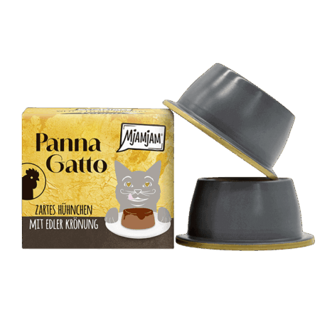 MjAMjAM Panna Gatto Pollo Tierno con Corona Noble. Snack cremoso líquido sabor pollo para gatos gourmets. Recompensa Súper Premium.