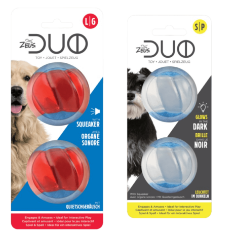 Los juguetes para perros Zeus DUO son una línea de pelotas multitextura diseñadas para proporcionar horas de juego y diversión interactiva.