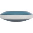 Vista lateral del comedero Slow Feeding Rocking Bowl de Trixie de 23cm. Se aprecia su diseño de base esférica (redondeada) en color blanco y el borde superior azul.
