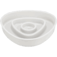 Comedero antivoracidad de Trixie, de color blanco y plástico, con un diseño laberíntico de 15cm de diámetro para ralentizar la ingesta de alimentos en perros y gatos.
