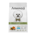COMPONENTES ANALÍTICOS: proteína bruta 27,00%, grasa bruta 17,00%, ácidos grasos omega-3 0,60%, ácidos grasos omega-6 1,00%, fibra bruta 3,50%, ceniza bruta 7,50%, calcio 1,25%, fósforo 1,10%, energía metabolizable 3895 kcal/kg ADITIVOS NUTRICIONALES: vitamina A 22000 UI/kg, vitamina D3 1800 UI/kg, vitamina e 500 mg/kg, vitamina C 100 mg/kg, hierro (quelato de hierro (II) de aminoácidos, hidratado) 63 mg/kg, cobre (quelato de cobre (II) de aminoácidos, hidratado) 5 mg/kg, manganeso (quelato de manganeso de aminoácidos, hidratado) 24 mg/kg, zinc (quelato de zinc de aminoácidos, hidratado) 85 mg/kg, selenio (levadura selenizada Saccharomyces cerevisiae NCYC R397, inactivada, complejo de levadura de selenio) 0,20 mg/kg, taurina 300 mg/kg, L-carnitina 50 mg/kg. ADITIVOS TECNOLÓGICOS: antioxidantes: extractos de tocoferol de aceites vegetales. ADITIVOS ZOOTÉCNICOS: probiótico Bacillus velezensis C-3102 (DSM 15544) 1 x 109 UFC/kg. ¡Cuida la digestión de tu perro mini con Amanova Adult Mini Digestive Rabbit! Compra ahora y dale a tu mascota una alimentación saludable y deliciosa. Información Adicional: Apto para perros de razas pequeñas. Almacenar en un lugar fresco y seco. Consultar la tabla de alimentación para ajustar la cantidad diaria según el peso y la actividad del perro.