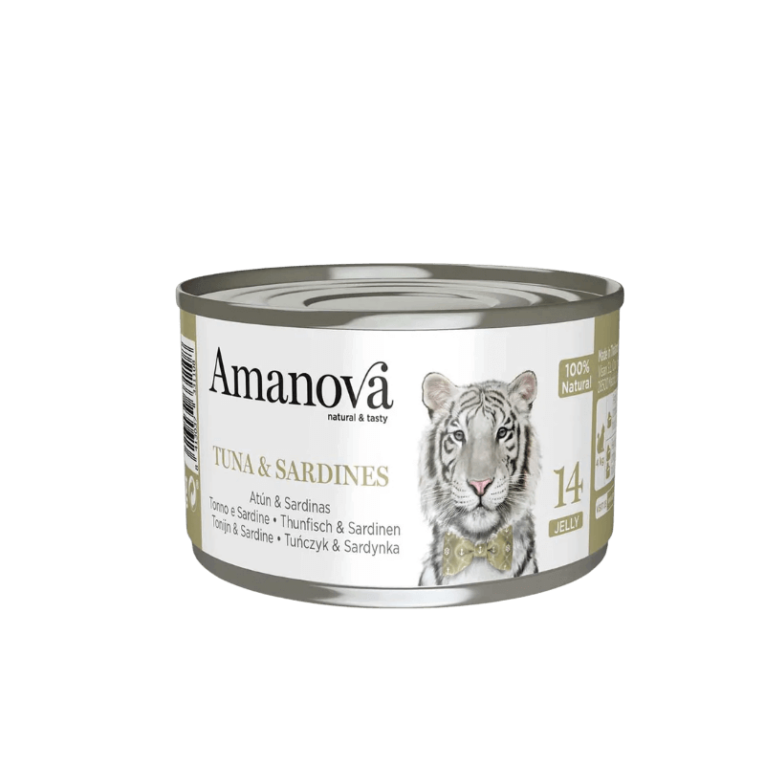 Composición Atún 55% Sardina 6% Agentes gelificantes 1,30% Agua 37,70% Componentes analíticos Proteína bruta 10% Grasa bruta 1% Fibra bruta 1% Ceniza bruta 1% Humedad 85% ¡Sorprende a tu gato con el festín de sabores marinos de Amanova Atún y Sardinas en Gelatina! Esta receta es la elección perfecta para gatos que buscan un alimento complementario delicioso y nutritivo, elaborado con ingredientes frescos y naturales. ¡Tu gato te lo agradecerá!