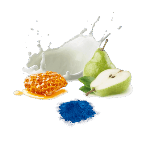 Etiqueta Puromenu Puro Helado Pera y Arándanos (Blue) 130g. Snack frozen natural para perros y gatos. Ingredientes naturales y alta humedad.