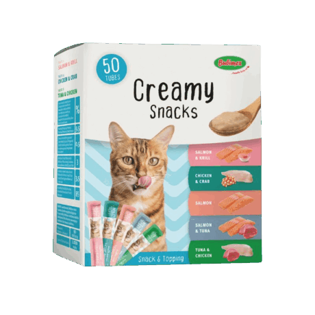 Multipack Creamy Snacks 50 unidades para gatos. Surtido de snacks cremosos de alta palatabilidad. Deleite diario y recompensa.