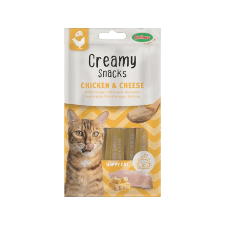 Creamy Snacks Pollo y Queso para gatos. Pack de snacks cremosos en barra. Deliciosas recompensas líquidas de pollo y queso.