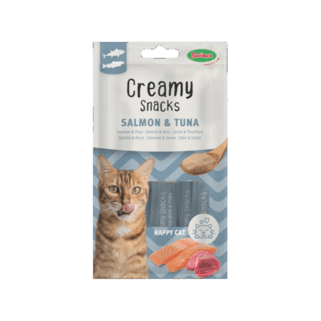 Creamy Snacks Salmón y Atún para gatos. Pack de snacks cremosos con sabor a pescado. Snacks líquidos de alta palatabilidad para entrenamiento.