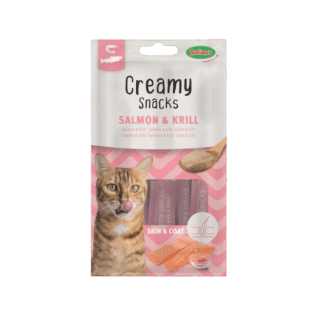 Creamy Snacks Skin & Coat Salmón y Krill: Cuidado y Sabor en Cada Lamer. ¡Omega-3 para una Piel Sana y Pelo Brillante!
