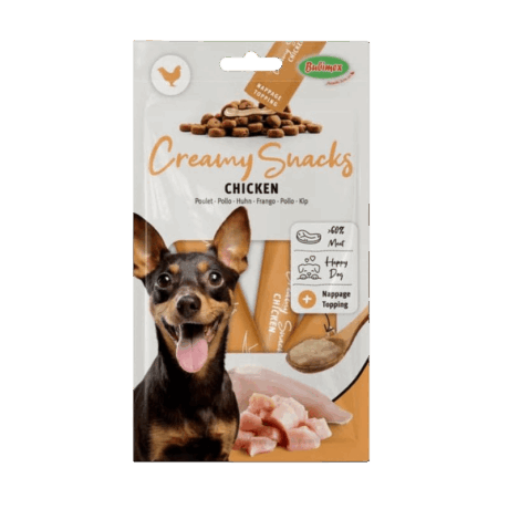 Creamy Snacks Pollo y Judías Verdes para perros. Snack cremoso con vegetales. Recompensa saludable y baja en grasas para perros con tendencia al sobrepeso.