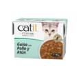 Análisis Nutricional Detallado: Guiso de Pollo con Calabaza: Proteína bruta: 5,7% Grasa bruta: 1,7% Fibra bruta: 0,9% Ceniza bruta: 0,4% Humedad: 90,9% Calorías: 36kcal/envase Guiso con Marisco y Calabaza: Proteína bruta: 4,1% Grasa bruta: 0,5% Fibra bruta: 0,9% Ceniza bruta: 0,5% Humedad: 92,9% Calorías: 23kcal/envase Guiso de Vacuno con Vegetales: Proteína bruta: 5,8% Grasa bruta: 3,9% Fibra bruta: 0,7% Ceniza bruta: 0,4% Humedad: 88% Calorías: 56kcal/envase Guiso con Pollo y Atún: Proteína bruta: 6,7% Grasa bruta: 0,9% Fibra bruta: 0,9% Ceniza bruta: 0,6% Humedad: 89,6% Calorías: 38kcal/envase Guía de Alimentación: El Guiso Catit Cuisine está diseñado para complementar la dieta de tu gato. Se recomienda combinarlo con pienso para una alimentación completa y equilibrada. Siempre debe haber agua fresca disponible. Catit Cuisine: Alimentos Deliciosos y Nutritivos para Gatos Felices