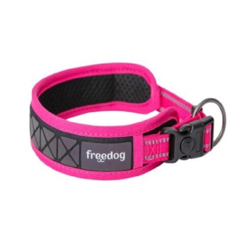 Collar Perro Boreal Fucsia de Freedog. Reflectante y acolchado para perros pequeños de talla S.