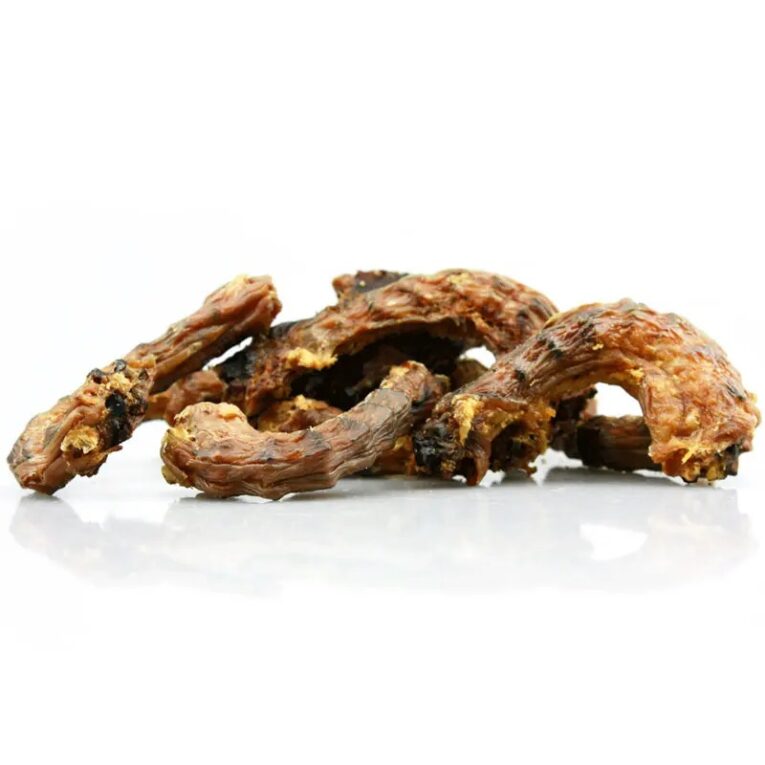 Cuellos Pollo Snack Perro (250gr). Premio natural crujiente, rico en cartílago para articulaciones.