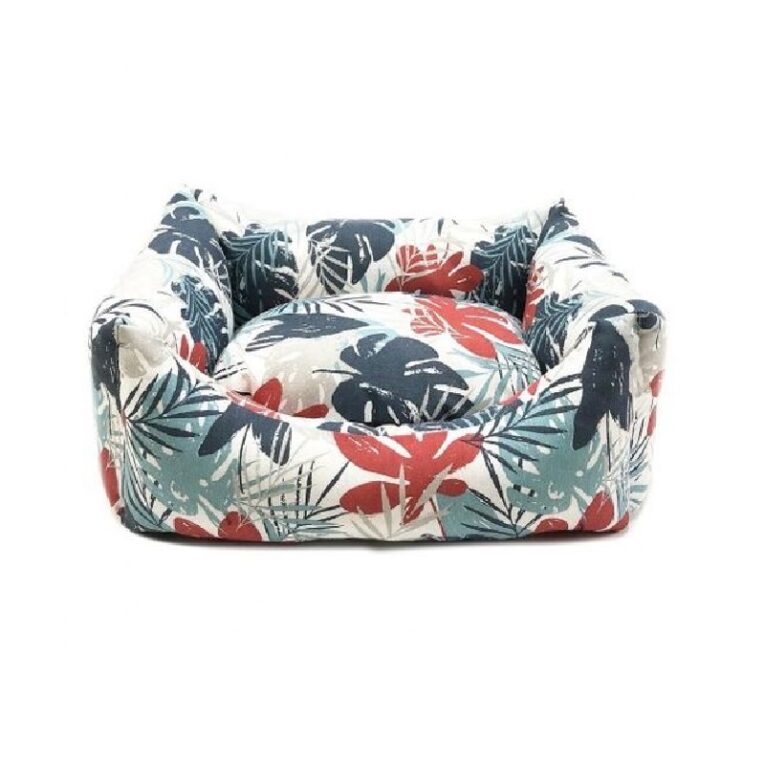 Cuna Huawai Nido Perro mini y gato. Estampado floral tropical. Cama suave y envolvente.