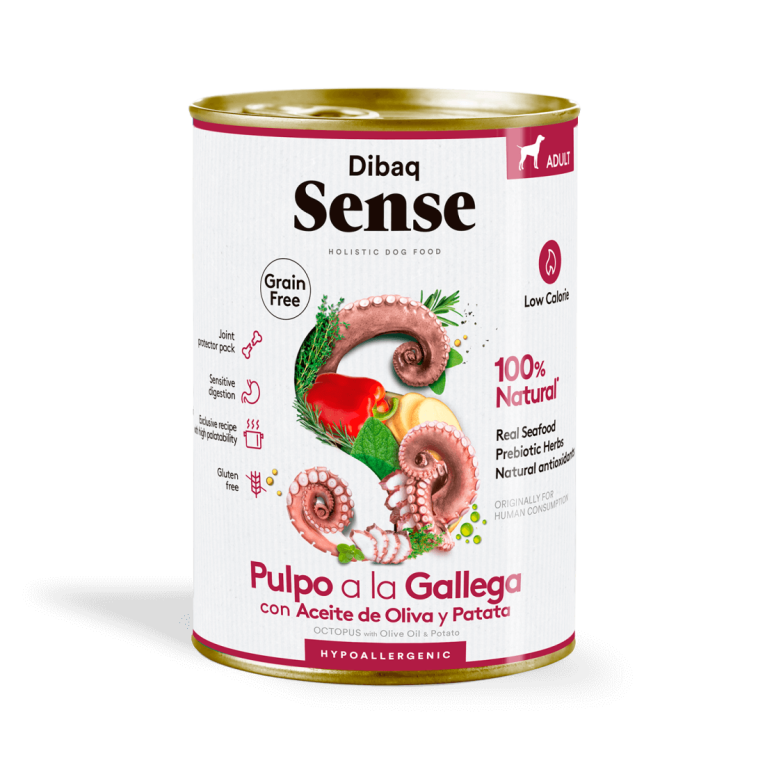 Lata de paté para perros Dibaq Sense receta Pulpo a la Gallega con patata y aceite de oliva.