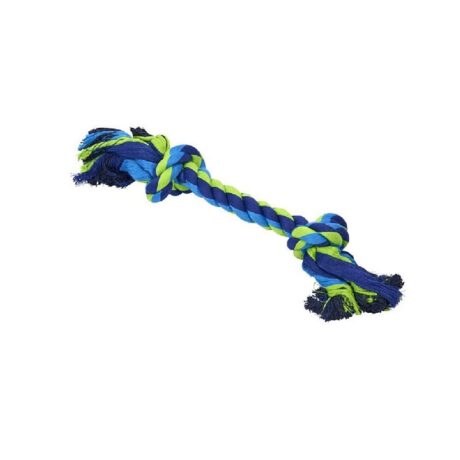 Juguete Cuerda Dental Perro. Soga de 15cm con 2 nudos, colores azul y verde. Ideal para razas mini.