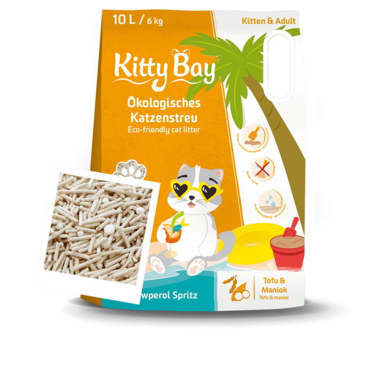 Las arenas de Kitty Bay son sostenibles ya que están hechas de ingredientes vegetales completamente ecológicos y biodegradables. Estas arenas para gato son libres de químicos, colorantes o fragancias. Se trata de arenas para gato superabsorbentes, libres de polvo y respetuosas con el medio ambiente. Formato: 10L /6kg