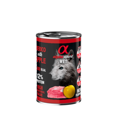 Lata Alpha Spirit Cerdo Ibérico (400g). Paté monoproteico de cerdo con manzana para perro.