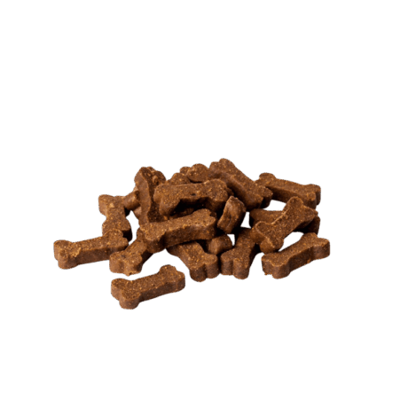 Snacks Moments con sabor a Cerdo Ibérico en bolsa de 60 gramos. Premios gourmet naturales, libres de GMO y cereales, ideales para el adiestramiento de perros.