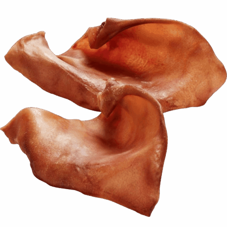 Oreja Cerdo Sin Pelo Masticable para perro. Snack natural de color marrón para limpieza dental y entretenimiento.
